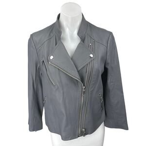 Joie Casella Women's Gray Lamb Leather Asymmetric Zip Moto Biker Coat Jacket L